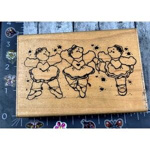 Dots Tutu Cute Dancing Ballerina Bears U122 Rubber‎ Stamp Wood #Q73